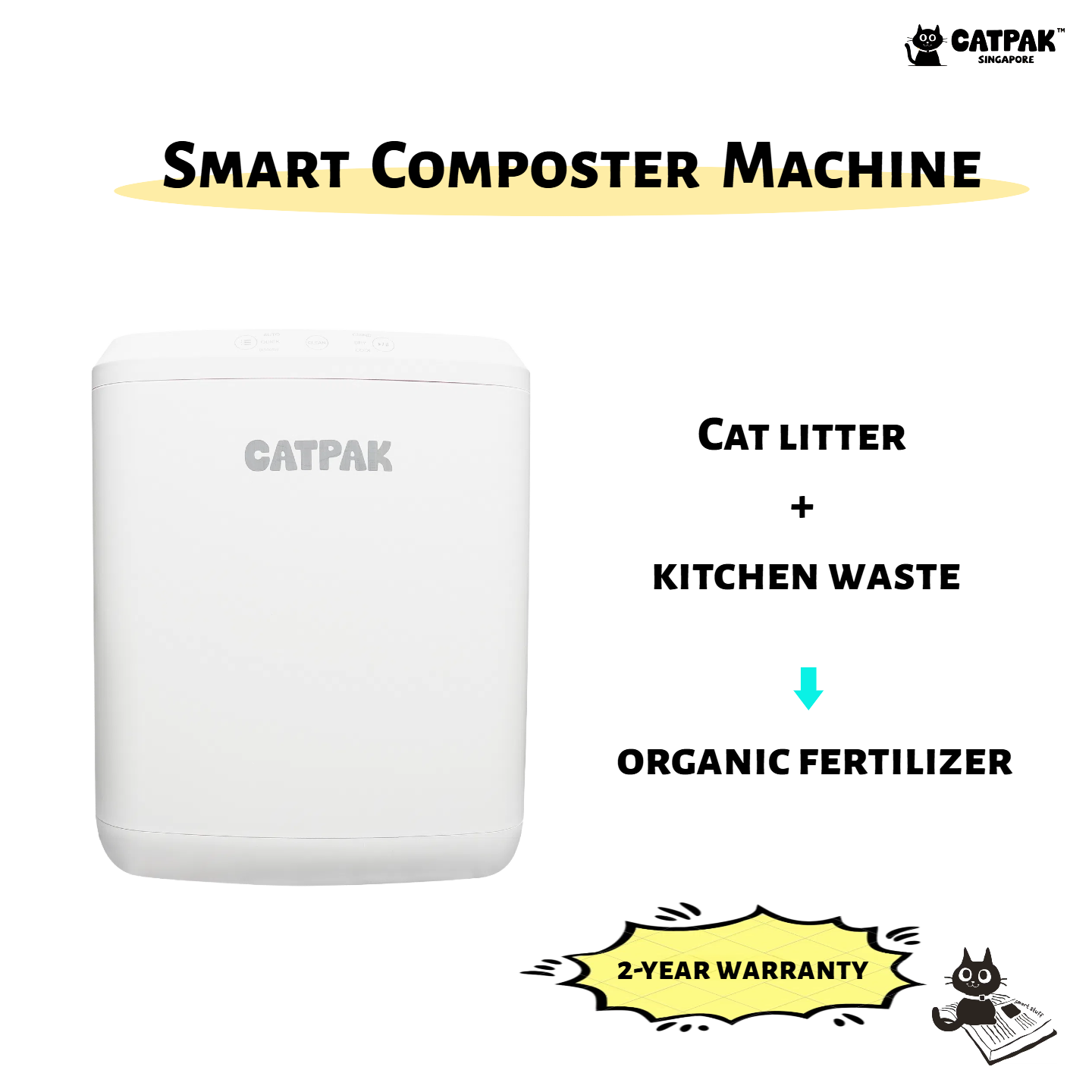 Smart Composter Value Bundle: FREE 8×5kg 100% Natural Attapulgite Mineral Litter + 1 Free Cat Scratching Mat