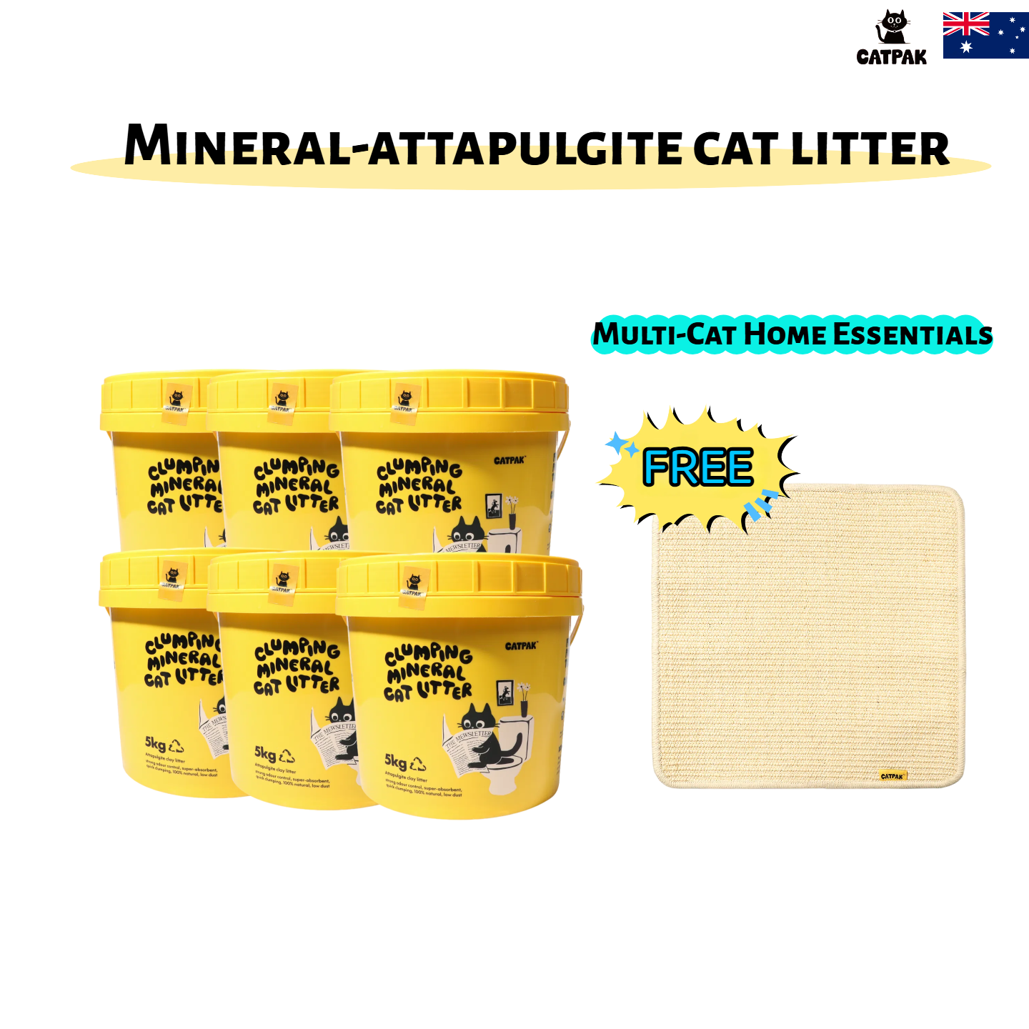 【6-Tubs Deal + Free Scratch mat】100% Natural Mineral Attapulgite Cat Litter