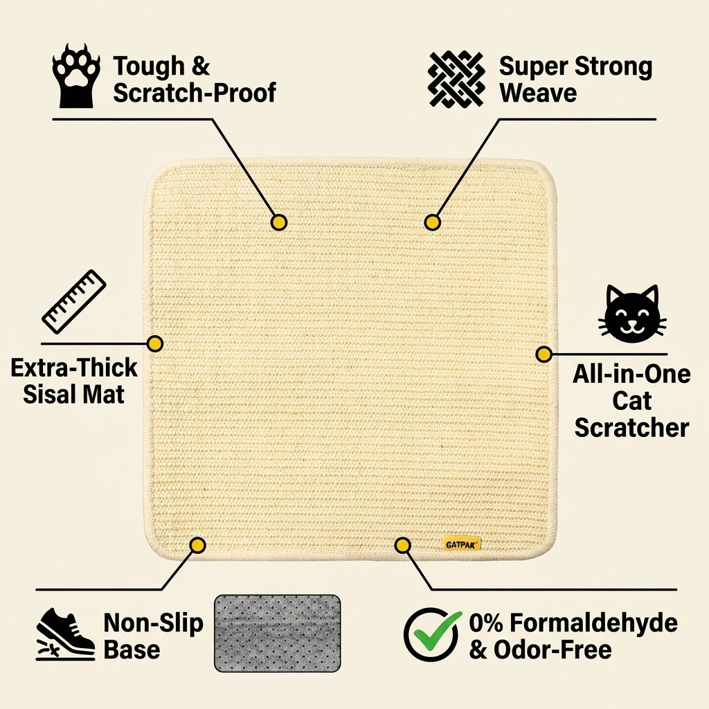 100% Premium Sisal Cat Scratching Mat Stops Furniture Damage!
