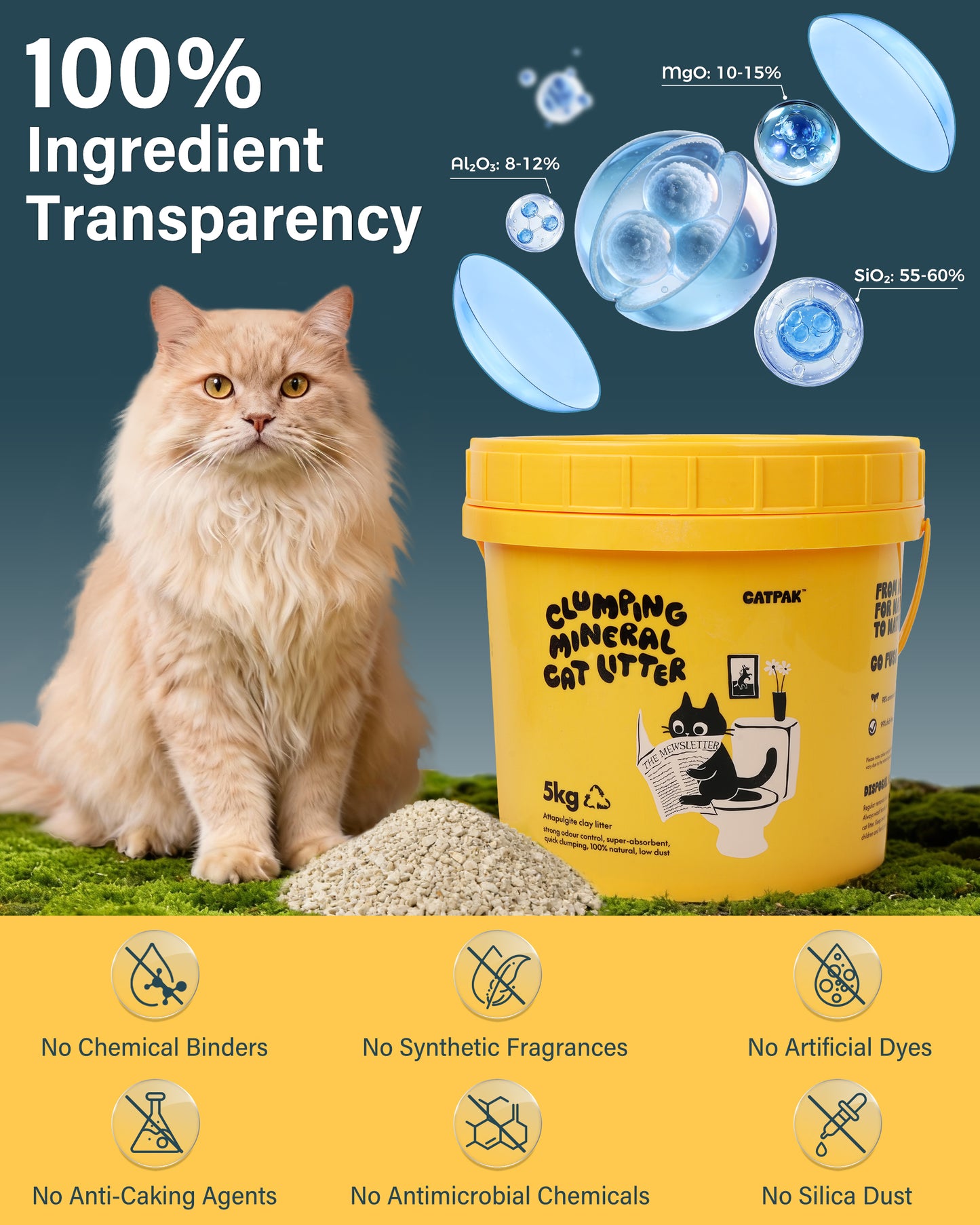 【2 Tubs Special】100%  Natural Mineral Attapulgite Cat Litter | 2nd Bucket at Half Price